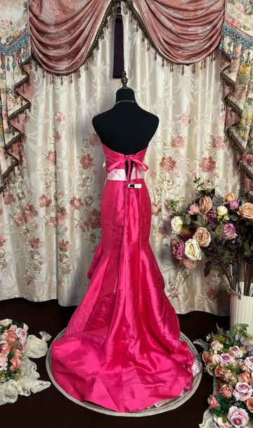Vintage Pink Mermaid Sweetheart Neck Bow Satin Long Sweep Prom Dress Evening Dress HZ1023